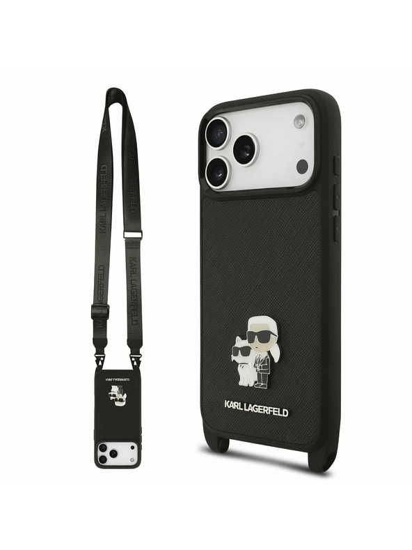 Karl Lagerfeld Karl Lagerfeld Saffiano Crossbody Remen Metal Karl and Choupette Stražnji Poklopac za iPhone 17 Pro Max Black