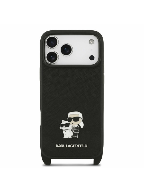 Karl Lagerfeld Karl Lagerfeld Saffiano Crossbody Remen Metal Karl and Choupette Stražnji Poklopac za iPhone 17 Pro Max Black