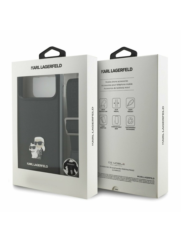 Karl Lagerfeld Karl Lagerfeld Saffiano Crossbody Remen Metal Karl and Choupette Stražnji Poklopac za iPhone 17 Pro Max Black