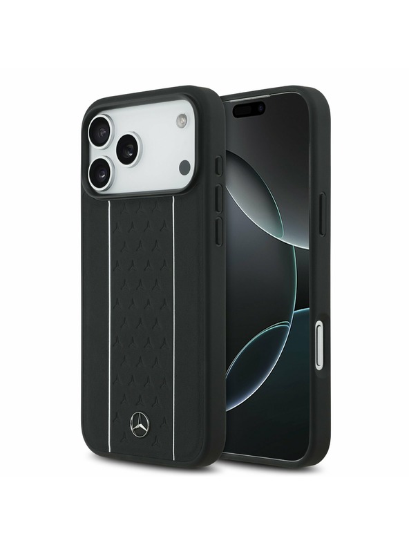 Mercedes Mercedes Leather Star Pattern and Stripes MagSafe Zadnja Maska za iPhone 17 Pro Max Black/White