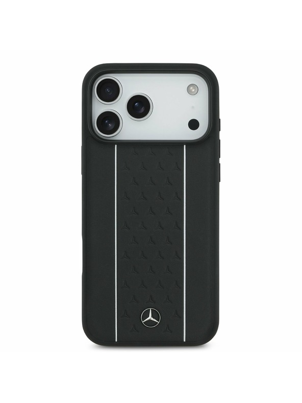 Mercedes Mercedes Leather Star Pattern and Stripes MagSafe Zadnja Maska za iPhone 17 Pro Max Black/White