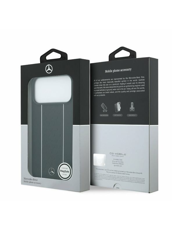 Mercedes Mercedes Leather Star Pattern and Stripes MagSafe Zadnja Maska za iPhone 17 Pro Max Black/White