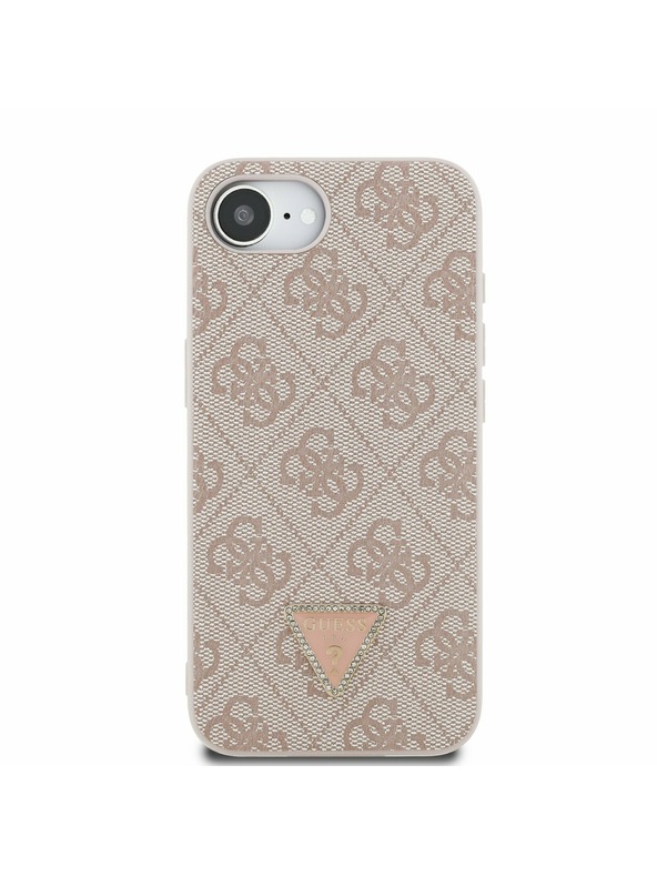 Guess Guess PU 4G Strass Triangle Metal Logo Zadnja Maska za iPhone 16e/17e Pink