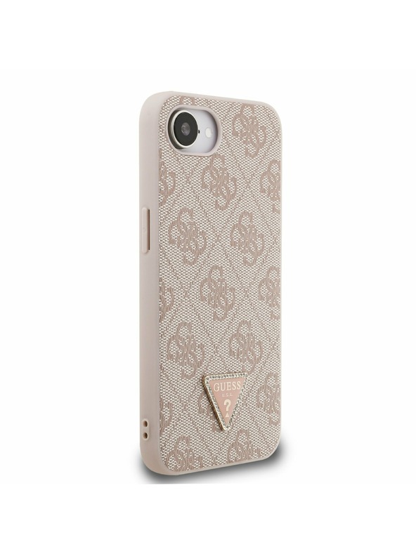 Guess Guess PU 4G Strass Triangle Metal Logo Zadnja Maska za iPhone 16e/17e Pink