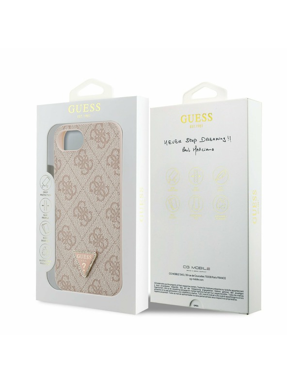 Guess Guess PU 4G Strass Triangle Metal Logo Zadnja Maska za iPhone 16e/17e Pink