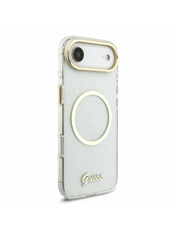 Guess Guess IML Glitter Script Remen MagSafe Stražnja Maska za iPhone Air Transparent