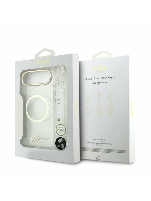 Guess Guess IML Glitter Script Remen MagSafe Stražnja Maska za iPhone Air Transparent