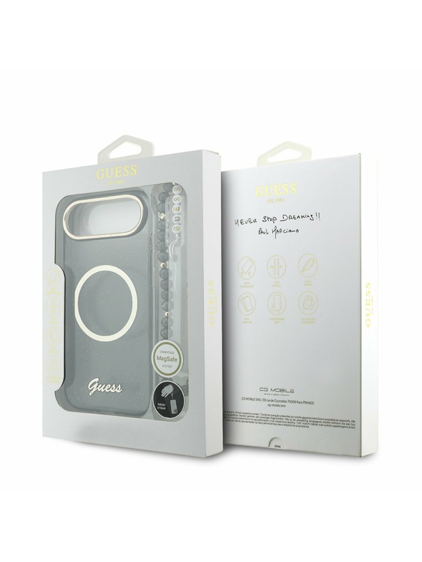 Guess Guess IML Glitter Script Remen MagSafe Stražnja Maska za iPhone Air Black