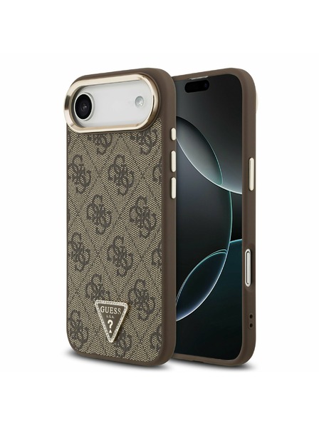 Guess Guess PU Leather 4G Strass Triangle Logo Gold Frame MagSafe Stražnja Maska za iPhone Air Brown
