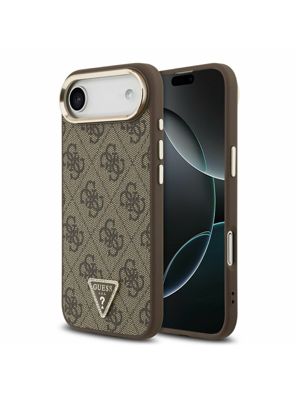 Guess Guess PU Leather 4G Strass Triangle Logo Gold Frame MagSafe Stražnja Maska za iPhone Air Brown