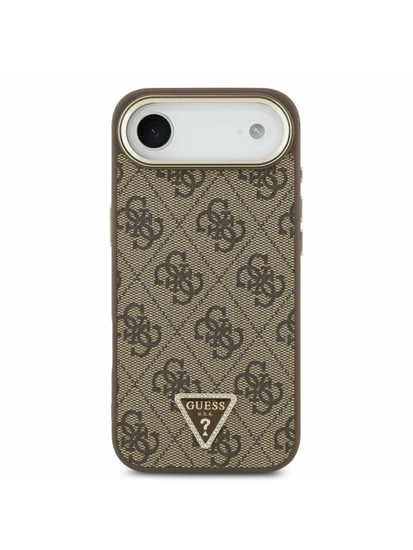 Guess Guess PU Leather 4G Strass Triangle Logo Gold Frame MagSafe Stražnja Maska za iPhone Air Brown
