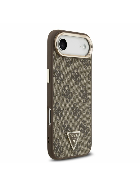 Guess Guess PU Leather 4G Strass Triangle Logo Gold Frame MagSafe Stražnja Maska za iPhone Air Brown