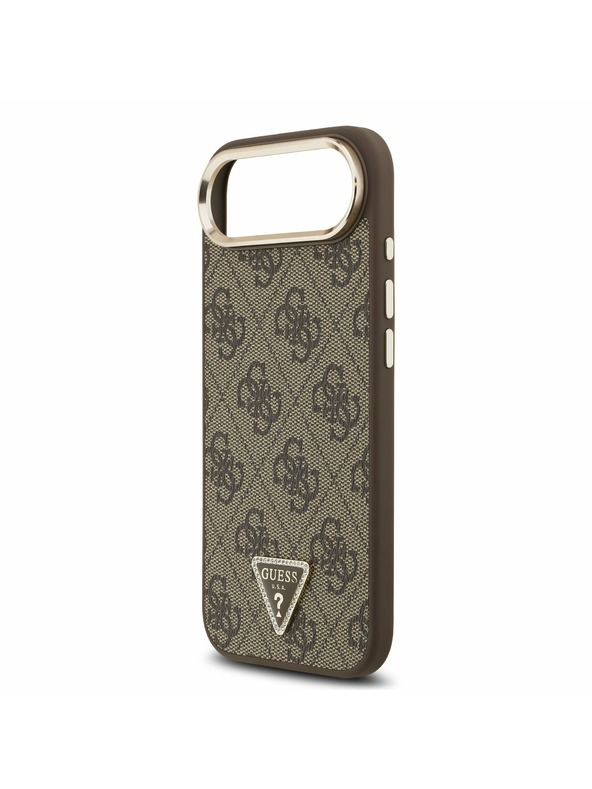 Guess Guess PU Leather 4G Strass Triangle Logo Gold Frame MagSafe Stražnja Maska za iPhone Air Brown