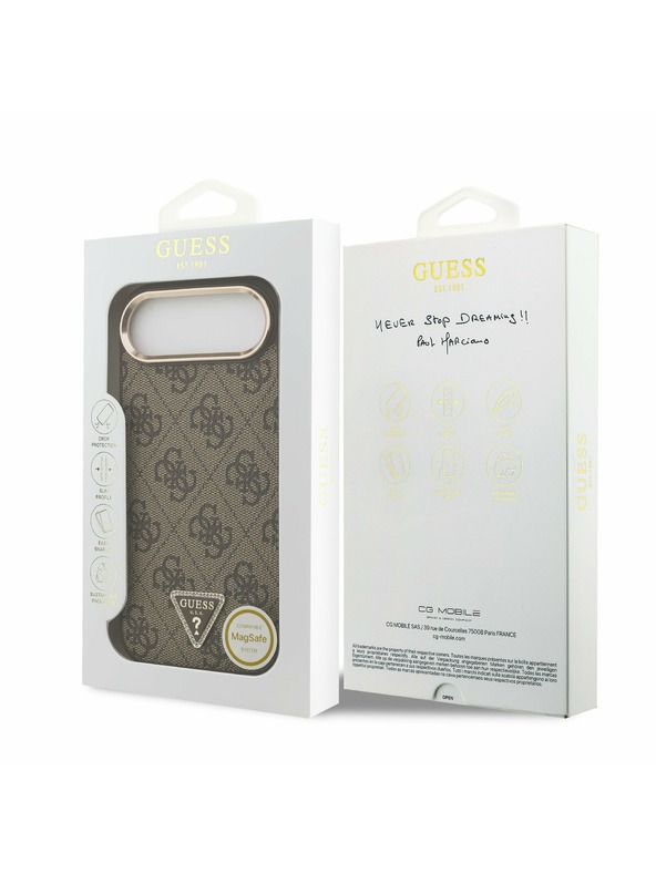 Guess Guess PU Leather 4G Strass Triangle Logo Gold Frame MagSafe Stražnja Maska za iPhone Air Brown
