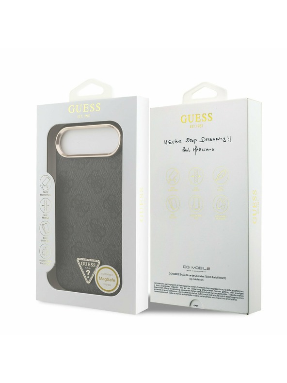Guess Guess PU Leather 4G Strass Triangle Logo Gold Frame MagSafe Stražnja Maska za iPhone Air Black