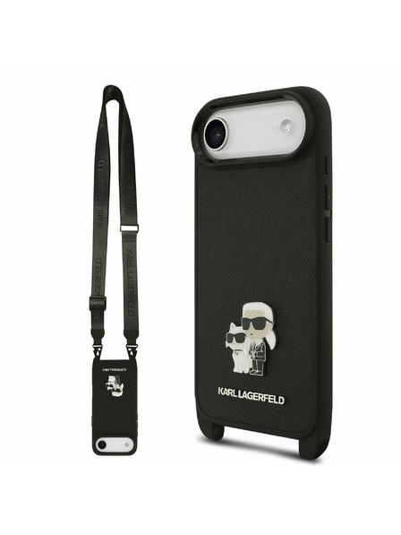 Karl Lagerfeld Karl Lagerfeld Saffiano Crossbody Remen Metal Karl and Choupette Stražnja Maska za iPhone Air Black