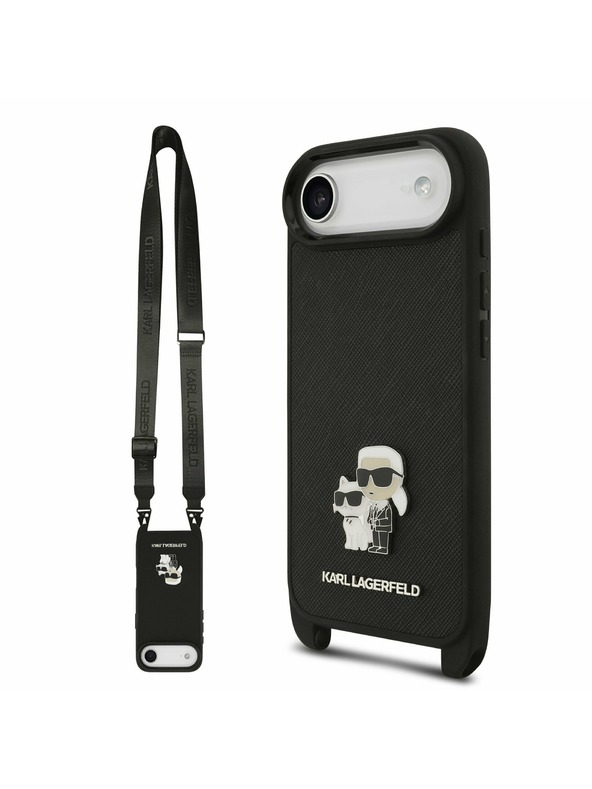 Karl Lagerfeld Karl Lagerfeld Saffiano Crossbody Remen Metal Karl and Choupette Stražnja Maska za iPhone Air Black