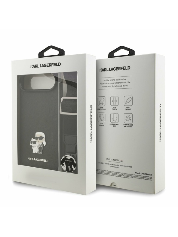 Karl Lagerfeld Karl Lagerfeld Saffiano Crossbody Remen Metal Karl and Choupette Stražnja Maska za iPhone Air Black
