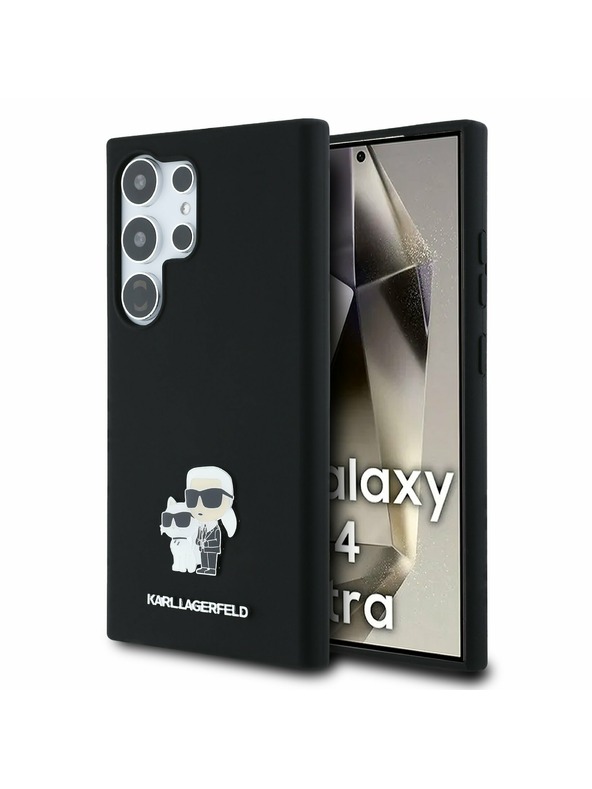 Karl Lagerfeld Karl Lagerfeld Tekući Silikon Metal Karl and Choupette Stražnji Zaštitni Poklopac za Samsung Galaxy S24 Ultra Crna
