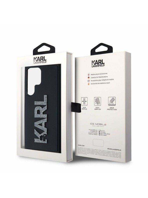 Karl Lagerfeld Karl Lagerfeld 3D Guma Glitter Logo Stražnji Zaštitni Poklopac za Samsung Galaxy S24 Ultra Crna