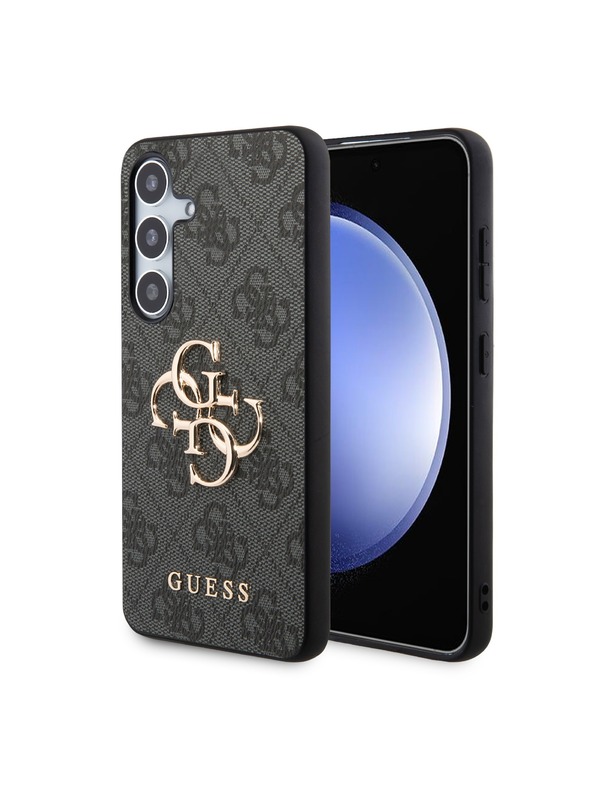 Guess Guess PU 4G Metal Logo Stražnji Zaštitni Poklopac za Samsung Galaxy S24+ Siva