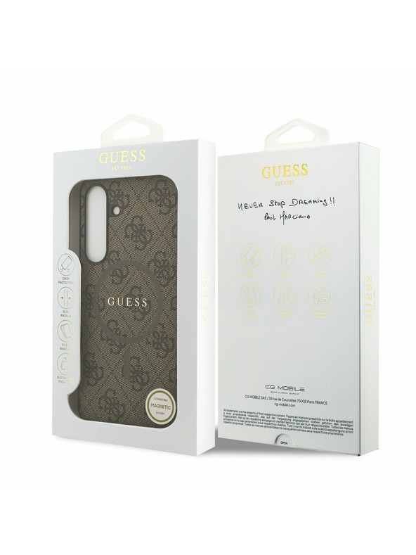 Guess Guess PU Kožna 4G Obojeni Prsten MagSafe Stražnji Zaštitni Poklopac za Samsung Galaxy S25 FE Smeđa