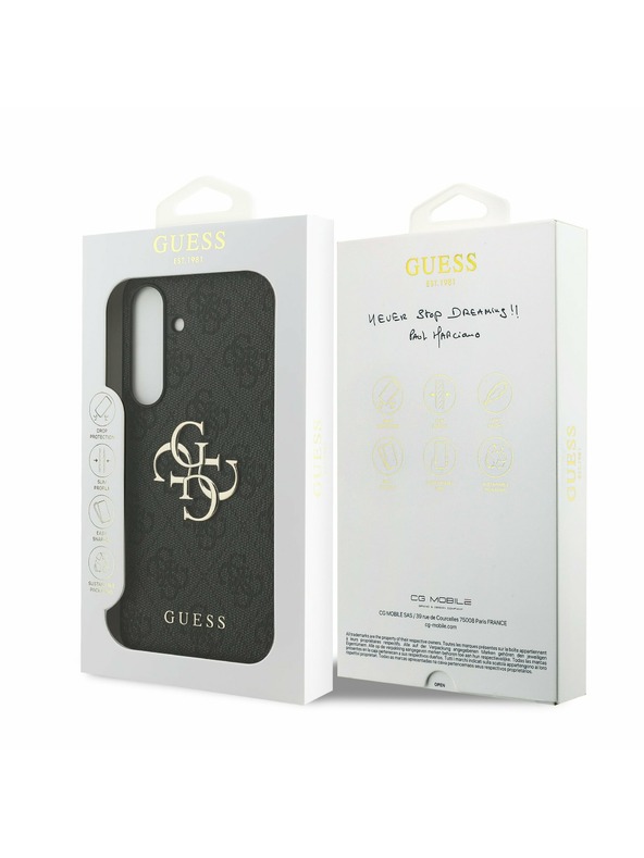 Guess Guess PU 4G Metal Logo Stražnji Zaštitni Poklopac za Samsung Galaxy S25 FE Siva