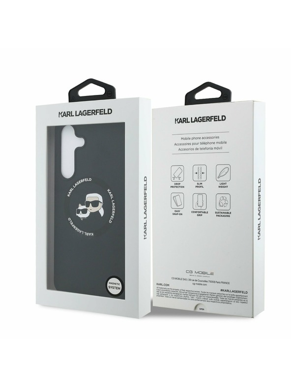 Karl Lagerfeld Karl Lagerfeld Tekući Silikon K&CH Glave MagSafe Stražnji Zaštitni Poklopac za Samsung Galaxy S25 FE Crna