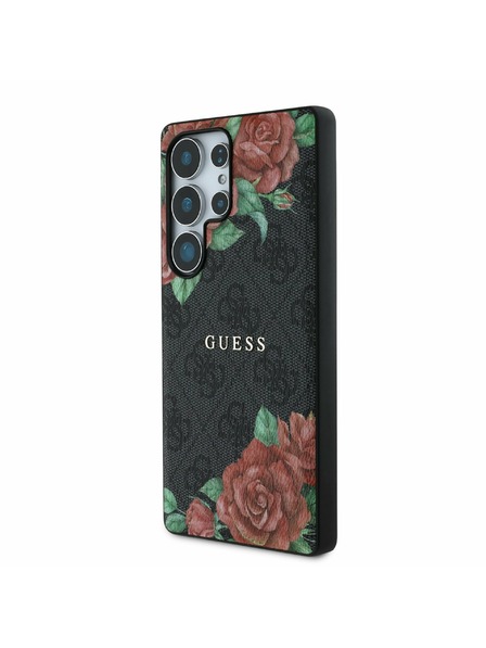 Guess Guess PU Kožna 4G Ispis Cvijeća Metal Klasični Logo MagSafe Stražnji Zaštitni Poklopac za Samsung Galaxy S25 Ultra Crna