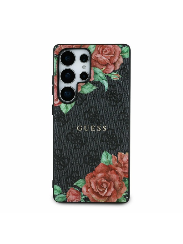 Guess Guess PU Kožna 4G Ispis Cvijeća Metal Klasični Logo MagSafe Stražnji Zaštitni Poklopac za Samsung Galaxy S25 Ultra Crna