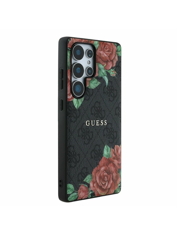 Guess Guess PU Kožna 4G Ispis Cvijeća Metal Klasični Logo MagSafe Stražnji Zaštitni Poklopac za Samsung Galaxy S25 Ultra Crna