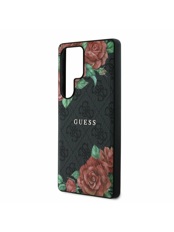 Guess Guess PU Kožna 4G Ispis Cvijeća Metal Klasični Logo MagSafe Stražnji Zaštitni Poklopac za Samsung Galaxy S25 Ultra Crna