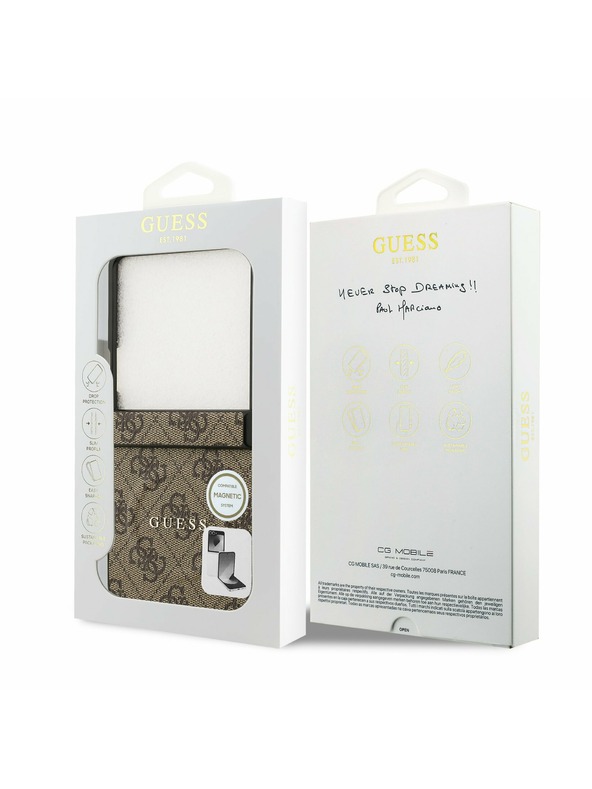 Guess Guess PU Kožna 4G Obojeni Prsten Magnetski Stražnji Zaštitni Poklopac za Samsung Galaxy Z Flip 7 Smeđa