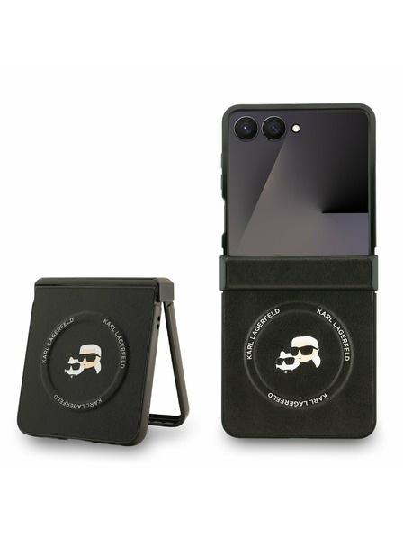 Karl Lagerfeld Karl Lagerfeld PU Karl and Choupette Glave Magnetski Stražnji Zaštitni Poklopac za Samsung Galaxy Z Flip 7 Crna