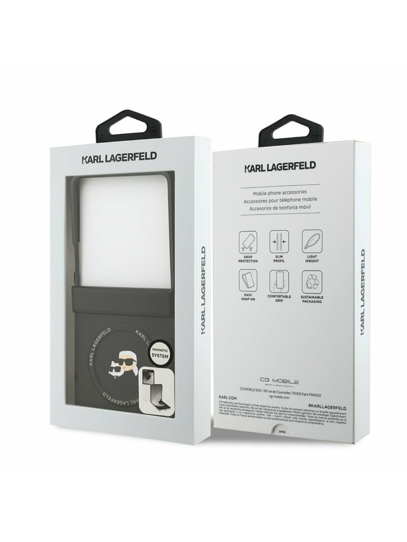 Karl Lagerfeld Karl Lagerfeld PU Karl and Choupette Glave Magnetski Stražnji Zaštitni Poklopac za Samsung Galaxy Z Flip 7 Crna