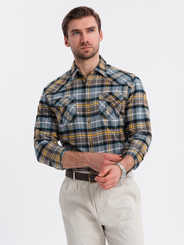 Ombre Clothing Ombre Clothing Muška narančasto siva flanelska majica