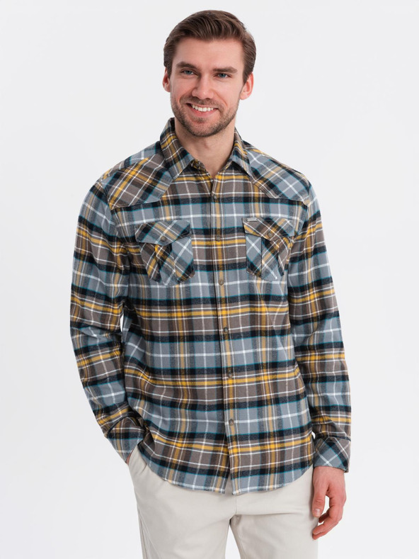 Ombre Clothing Ombre Clothing Muška narančasto siva flanelska majica