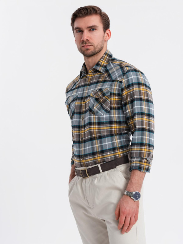 Ombre Clothing Ombre Clothing Muška narančasto siva flanelska majica