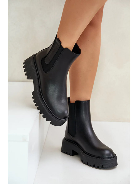 BIG STAR SHOES Ženski kožni topli člankovi čevlji Big Star Chelsea – crni