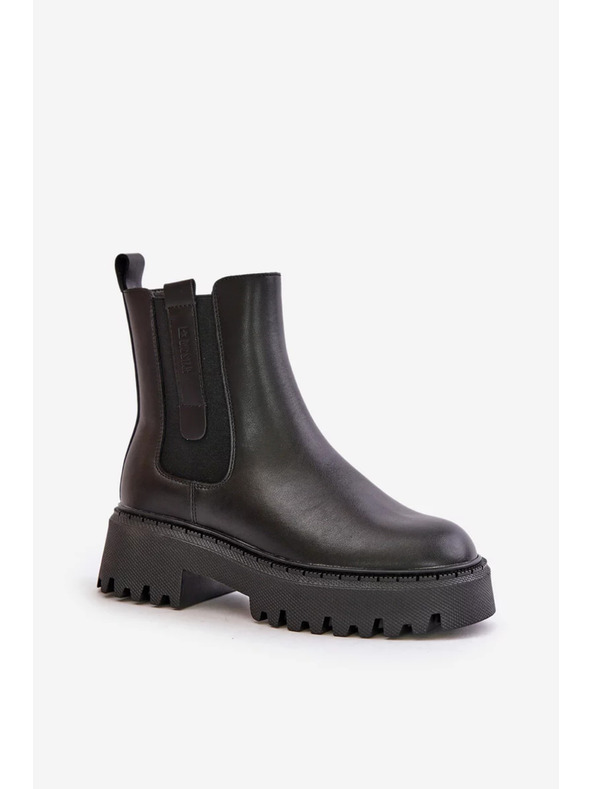 BIG STAR SHOES Ženski kožni topli člankovi čevlji Big Star Chelsea – crni