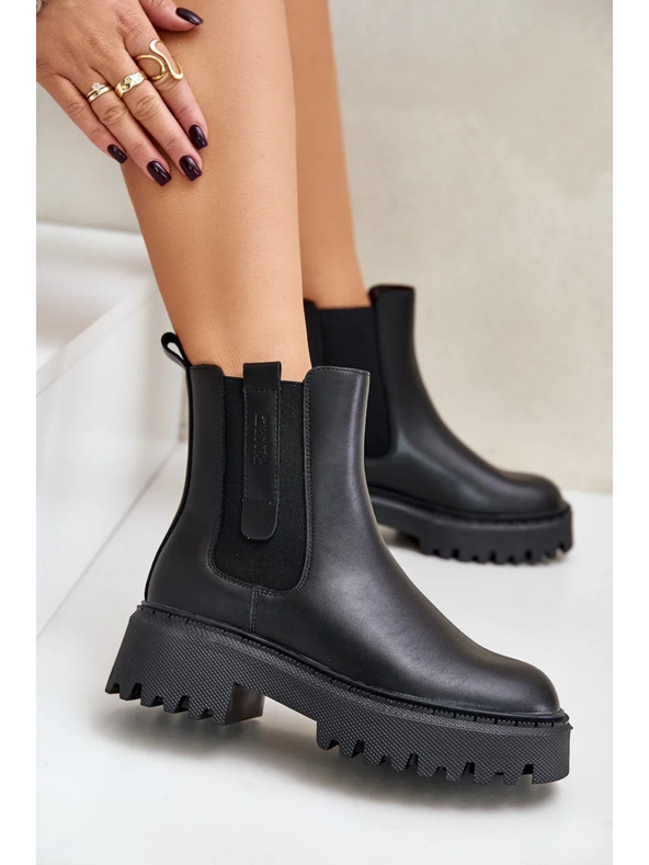 BIG STAR SHOES Ženski kožni topli člankovi čevlji Big Star Chelsea – crni