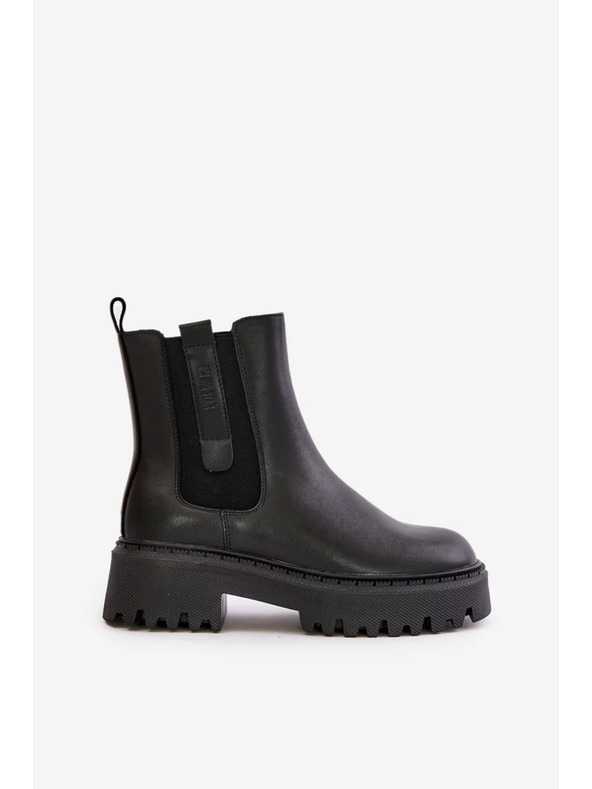 BIG STAR SHOES Ženski kožni topli člankovi čevlji Big Star Chelsea – crni