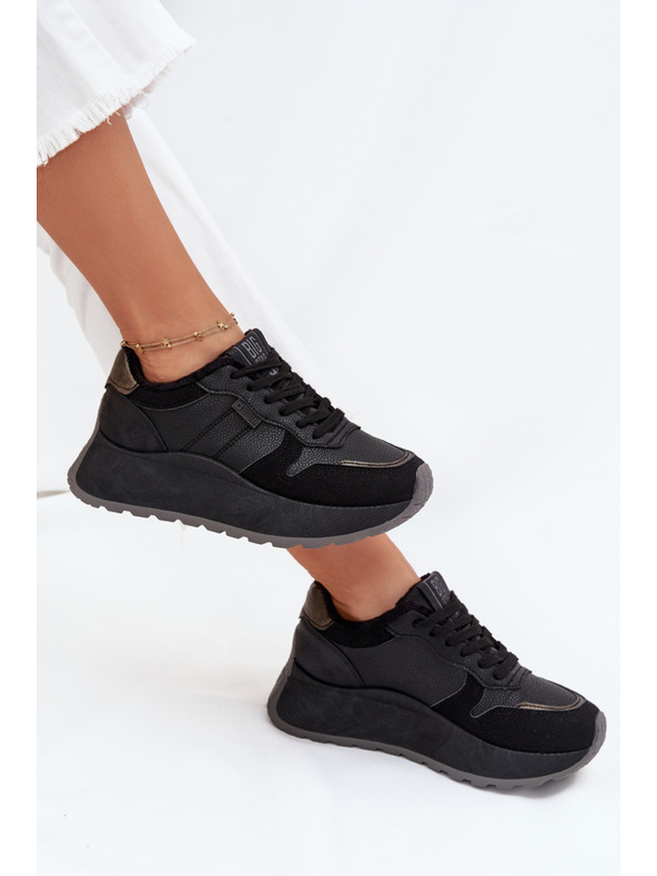 BIG STAR SHOES Ženski topli tenisice na platformi Big Star HI-POLY SYSTEM – crne
