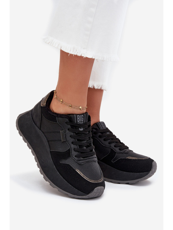BIG STAR SHOES Ženski topli tenisice na platformi Big Star HI-POLY SYSTEM – crne