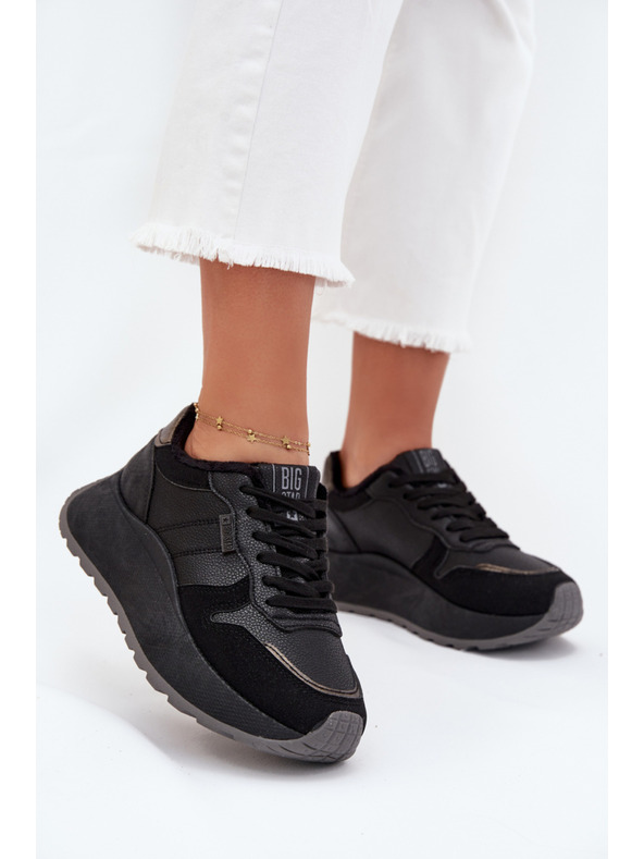 BIG STAR SHOES Ženski topli tenisice na platformi Big Star HI-POLY SYSTEM – crne