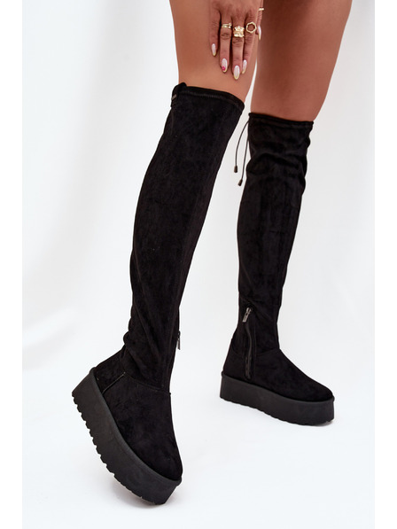 BIG STAR SHOES Ženski čizme iznad koljena na platformi Big Star – crne