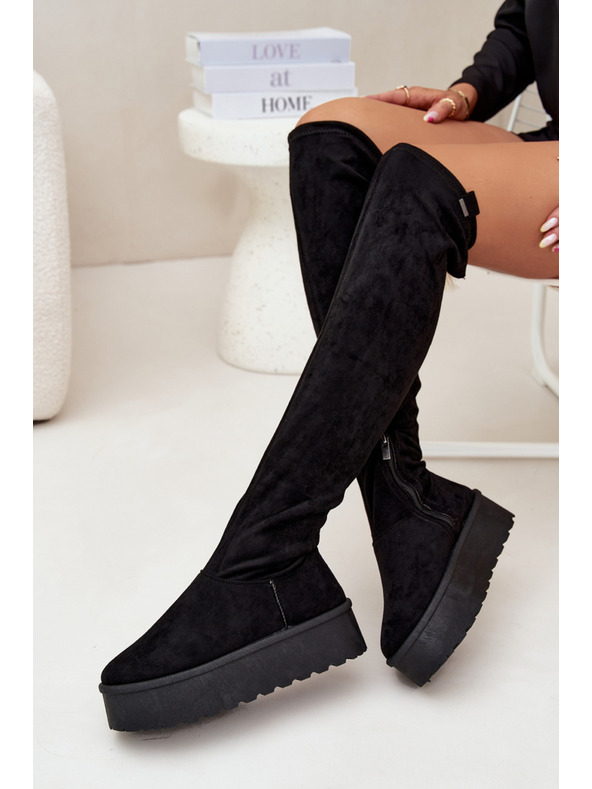 BIG STAR SHOES Ženski čizme iznad koljena na platformi Big Star – crne