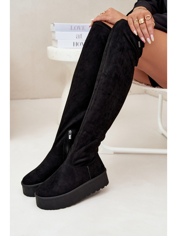 BIG STAR SHOES Ženski čizme iznad koljena na platformi Big Star – crne
