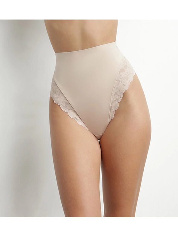 DIM DIM DELICATE THONG - Ženska čipkana tanga s visokim pasom - boja tela