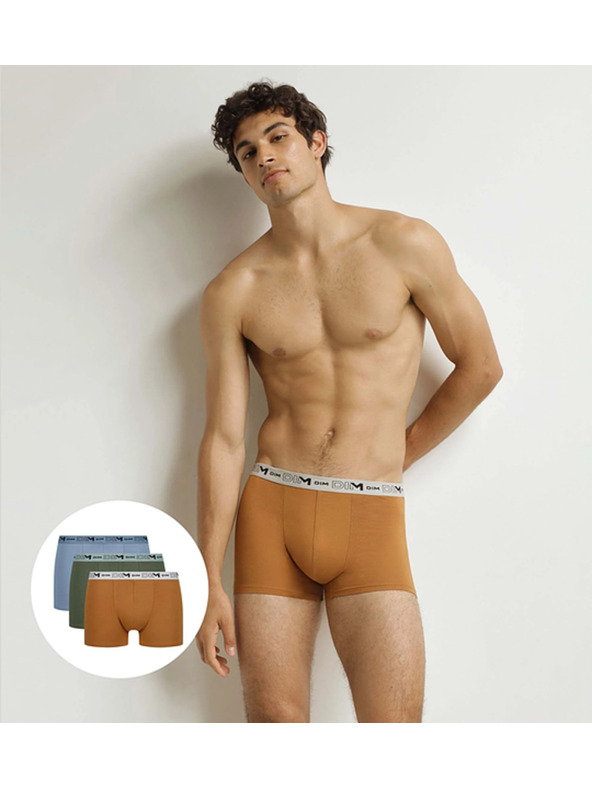 DIM DIM GOTS COTTON STRETCH BOXER 3x - Muške boksarice od bio pamuka 3 kom - narandžasta - tamno zelena - svetla smeđa
